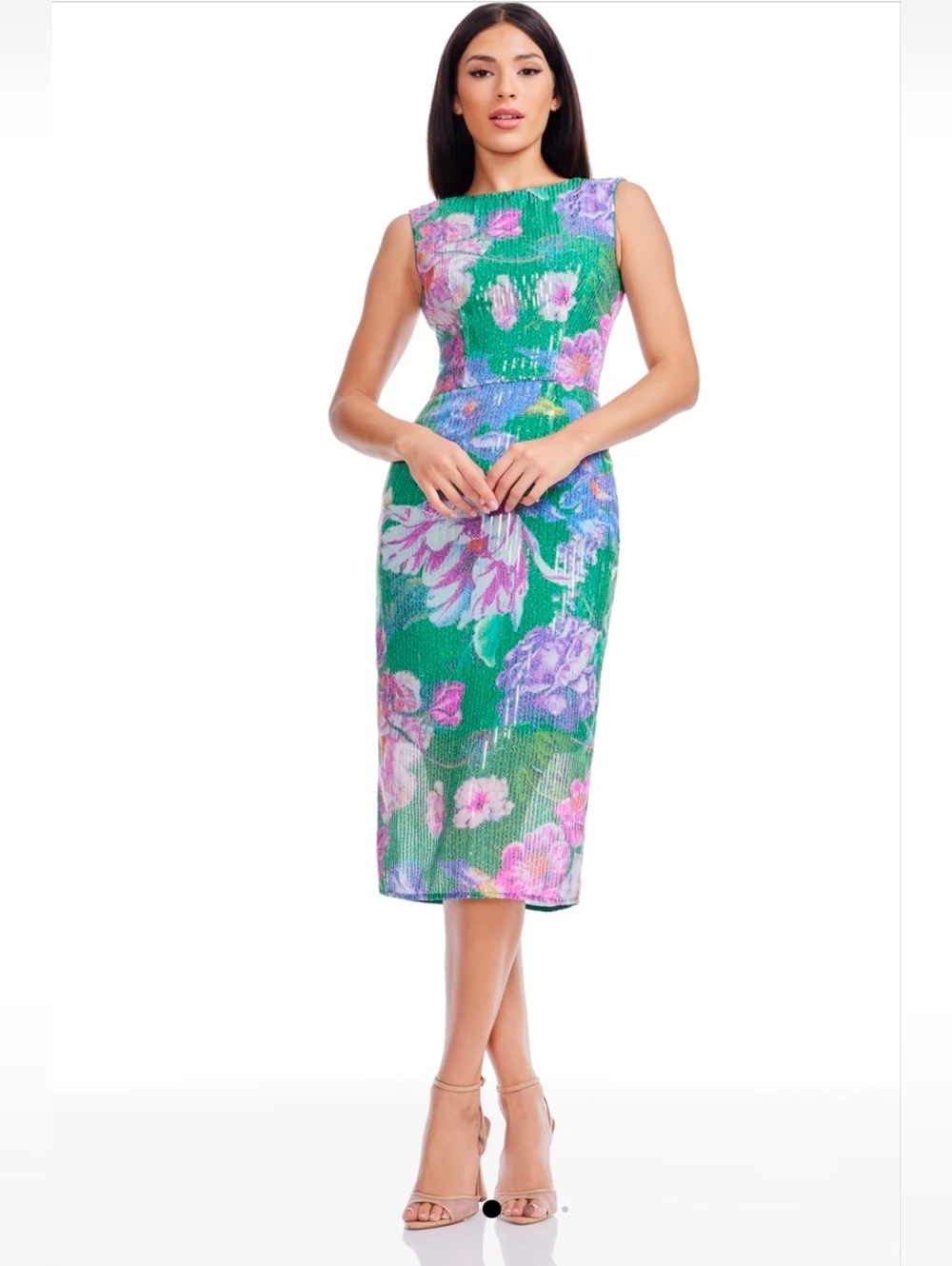 Dress the Population Claudette Sleeveless Floral Sequined Dress Size XS NWT $298